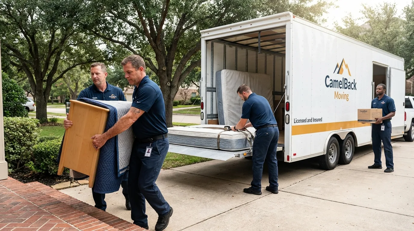 Crew loading residential truck for cross-state move from Pittsboro, MS