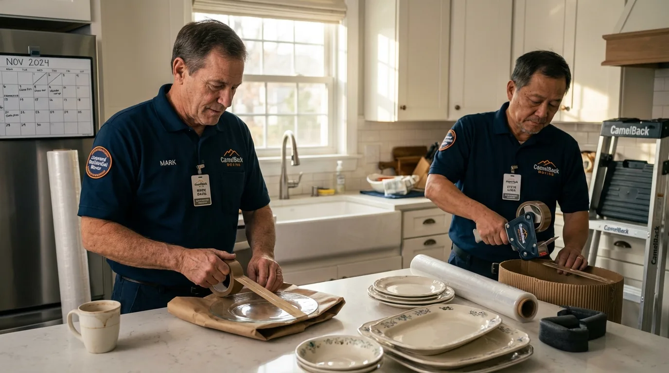 Professional crew packing kitchen dishware in Pittsboro, MS